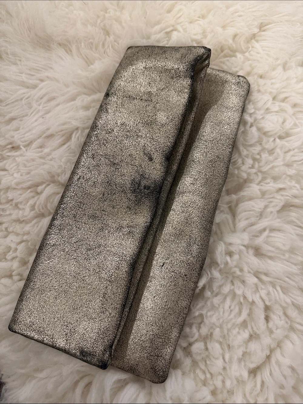 Elegant Anthropologie Distressed Pewter Pearl Silver Clutch Bag fold over style